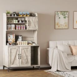 Large Cat Litter Box Enclosure Furniture - Farmhouse Style Pet House With 3 Open Shelves, Storage Cabinet - Modern Wood End Table For Bedroom -Furniture GUEST 007c33df ce3d 4139 9da2 6a5961552b48