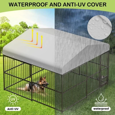 Dog Kennel, 8¡Á4¡Á6FT Large Heavy Duty Outdoor Metal Dog Cage - Weatherproof, Lock, Feeding Bowl & Waterproof Roof (All Breeds) 8 Dog Kennel, 8¡Á4¡Á6FT Large Heavy Duty Outdoor Metal Dog Cage - Weatherproof, Lock, Feeding Bowl & Waterproof Roof (All Breeds) - Image 6