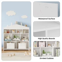 9-Cubby Kids Bookshelf Toy Storage Organizer - White Wooden Bookcase For Playroom, Nursery & Kids Room -Furniture GUEST 00e3723f d2ce 4801 8b09 27a19415c892