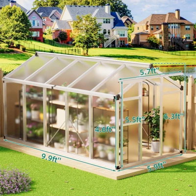 TROPOW 6x10 Greenhouses For Outdoors, Walk-in Greenhouse With Heavy Duty Aluminum Frame & PET Panels, Drainage System And Easy Assembly, Silver 4 TROPOW 6x10 Greenhouses For Outdoors, Walk-in Greenhouse With Heavy Duty Aluminum Frame & PET Panels, Drainage System And Easy Assembly, Silver - Image 2