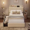 Twin XL Bed Frame With Storage Headboard, Girls Bed Frame With 2 Drawers, Boucle Upholstered Platform Bed With Bookcase, No Box Spring Needed -Furniture GUEST 0178da43 b4e0 445d 8c43 f41730c21fba