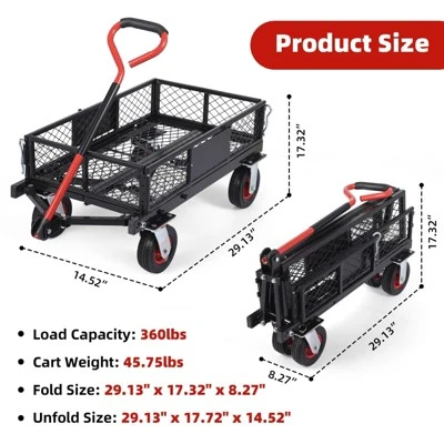 Folding Utility Mesh Steel Garden Carts And Wagons Heavy Duty 360lbs,Folding Utility Wagon Cart W Removable Mesh Sides 4 Folding Utility Mesh Steel Garden Carts And Wagons Heavy Duty 360lbs,Folding Utility Wagon Cart W Removable Mesh Sides - Image 2