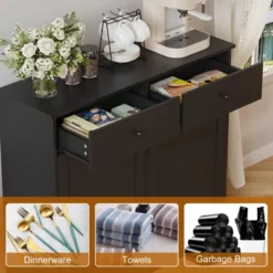 Double Tilt Out Trash Cabinet 20 Gallon,Hidden Wooden Trash Can Cabinet With Deodorizing Function,Farmhouse Laundry Hamper Cabinet -Furniture GUEST 01eba32a ac22 4ec8 81b8 f78f05ed0a03