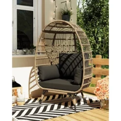 Oversize Wicker Egg Chair Outdoor With Steel Frame, Egg Basket Lounge Chair With 4 Cushions, Egg-Shaped Chair For Patio, Porch, Backyard -Furniture GUEST 01fb4aa0 64c0 44df be08 d8f23ddc87ff