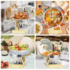 MilleLoom Chafing Dish Buffet Set , 5QT Food Servers And Warmers Stainless Steel Round Chafing Dishes With Glass Lid & Lid Holder For Parties -Furniture GUEST 020c4204 f936 4892 9be7 2b35013652c3