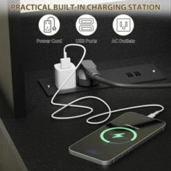 TROPOW 47"Farmhouse Coffee Bar Cabinet With 5 Hooks, Buffet Cabinet With Power Outlets, Goblet Holder, Sideboard Cabinet With Wine Rack Hutch Cabinet -Furniture GUEST 02140052 6e7f 4fe6 805c 3410f4386037