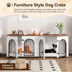 71" Large Dog Crate Furniture For 2 Dogs, Wooden Double Dog Crate With Door, Indoor Dog Kennel TV Stand With Divider And Cushion For Large Medium Dogs -Furniture GUEST 026be7ce 6432 4bab 9ef0 3f74a20c1361