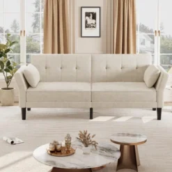 89" Futon Sofa Bed, Modern Sleeper Sofa With Adjustable Backrest & Armrest, Convertible Futon Couch Bed With 2 Pillows For Living Room, Bedroom -Furniture GUEST 0272fefc c35b 4ff5 978a e30db732b206