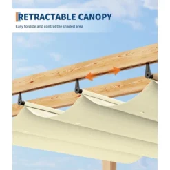 TROPOW Outdoor Aluminum Pergola, Heavy-Duty Woodgrain Patio Pergola With Retractable Canopy Sun Shade & Side Mesh Curtain, Metal Gazebo -Furniture GUEST 02c9e3e9 504c 49bc ad2d 27503cc59290