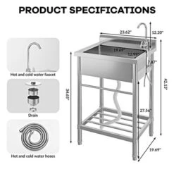 TROPOW Silver Stainless Steel Utility Sink – Freestanding Single Bowl For Kitchen/Laundry/Garage -Furniture GUEST 02d6a302 fc61 4068 b0e3 f506f225903f