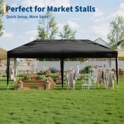 10x20 Pop Up Canopy Tent With 4 Sidewalls,Heavy Duty Outdoor Canopy With 3 Adjustable Height, Commercial Street Vendors Party Tents