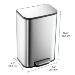8 Gallon Kitchen Trash Can With Lid, Stainless Steel Garbage Can With Foot Pedal & Removable Inner Bucket, Rectangular Step On Waste Bin (Silver, 30L) -Furniture GUEST 034daad0 87ee 486e 9890 87ac0d59e7af