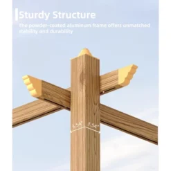 TROPOW Outdoor Aluminum Pergola, Heavy-Duty Woodgrain Patio Pergola With Retractable Canopy Sun Shade & Side Mesh Curtain, Metal Gazebo -Furniture GUEST 03b12259 54f3 44da 8660 e9fdd81c0345