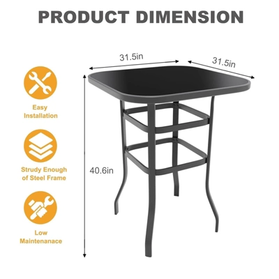 Outdoor Bar Table, Square Patio Table Tempered Glass, Outdoor Bistro Tables For Hot Tub, Balcony, Garden, Patio, Poolside, Lawn, Backyard 6 Outdoor Bar Table, Square Patio Table Tempered Glass, Outdoor Bistro Tables For Hot Tub, Balcony, Garden, Patio, Poolside, Lawn, Backyard - Image 4