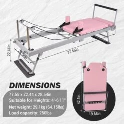 Pink Pilates Reformer Machine 77.5" Foldable Pilates Equipment For Home Gym Workout,Pink Adjustability Pilates Workout Equipment With Resistance Ropes -Furniture GUEST 0426810a ecfa 4aa6 93d3 250645ac11d3