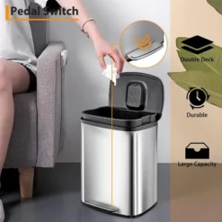 13.2 Gal/50L Trash Can, Rectangular Stainless Steel Trash Can With Recycling Bin, Fingerprint-Resistant, Soft-Close Lid, Step-on Garbage Bin -Furniture GUEST 0454b089 892f 4415 a37d e3961c88274c
