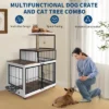 Dog Crate Furniture With Cat Tower & Shelving Unit, Wooden Dog Kennel For Medium Small Breed With Double Doors And 2 Adjustable Bowls 2 Dog Crate Furniture With Cat Tower & Shelving Unit, Wooden Dog Kennel For Medium Small Breed With Double Doors And 2 Adjustable Bowls -Furniture GUEST 0465ffa4 d70a 4cf3 9f46 ec9eb8596b5e