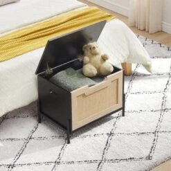 Storage Ottoman Footrest 23.6 Inch Square, Rattan Stool W/ Folding Storage For Living Room & Bedroom -Furniture GUEST 04b17c41 3a82 4a7c 9d27 8d80100683d7