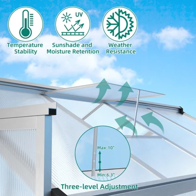 TROPOW 6x10 Greenhouses For Outdoors, Walk-in Greenhouse With Heavy Duty Aluminum Frame & PET Panels, Drainage System And Easy Assembly, Silver 7 TROPOW 6x10 Greenhouses For Outdoors, Walk-in Greenhouse With Heavy Duty Aluminum Frame & PET Panels, Drainage System And Easy Assembly, Silver - Image 5