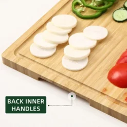 Bamboo Wood Cutting Board For Kitchen, 18"x12" Large Chopping Board, Wooden Cheese Charcuterie Board, With Side Handles And Juice Grooves -Furniture GUEST 055dbdb0 415a 48ac a62c 756424ec421a