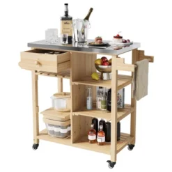 TROPOW Solid Wood Outdoor Grill Cart ¨C Stainless Steel Top Kitchen Island With Lockable Wheels For Patio/Garden (Natural Wood Color) 16 TROPOW Solid Wood Outdoor Grill Cart ¨C Stainless Steel Top Kitchen Island With Lockable Wheels For Patio/Garden (Natural Wood Color) -Furniture GUEST 05614674 63ee 46b0 80a7 d680046a0198
