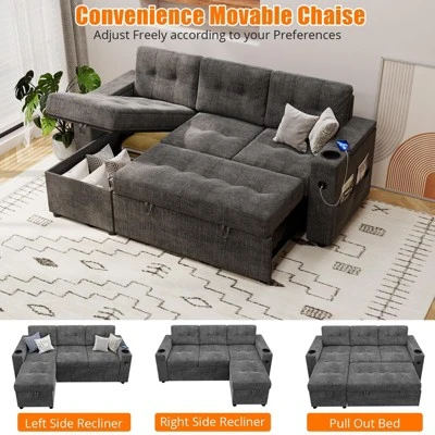 Sofa Bed, 84 Inch Sleeper Sofa With Pull Out Bed And Charging Ports, L Shaped Couches For Living Room With 2 Storage Armrests And 2 Cup Holders 6 Sofa Bed, 84 Inch Sleeper Sofa With Pull Out Bed And Charging Ports, L Shaped Couches For Living Room With 2 Storage Armrests And 2 Cup Holders - Image 4