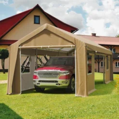 Portable Garage, Carport Canopy - 12x20 FT Heavy Duty Waterproof Shelter With 6 Doors, All-Season For Trucks, Boats & Storage (Earth Yellow) -Furniture GUEST 065875a7 4f73 4b2d 8b8d bc6f604de61c