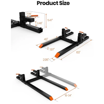 Pallet Forks Skid Steer - 60" 4000LB Heavy Duty Clamp-On Tractor Forks With Adjustable Stabilizer Bar For Buckets 5 Pallet Forks Skid Steer - 60" 4000LB Heavy Duty Clamp-On Tractor Forks With Adjustable Stabilizer Bar For Buckets - Image 4