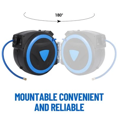 Wall Mount Air Hose Reel Retractable - Auto Rewind Compressor Hose Reel With 180° Swivel, 300 PSI Hybrid Hose, 1/4" Out, 3/8" In (PP) 5 Wall Mount Air Hose Reel Retractable - Auto Rewind Compressor Hose Reel With 180° Swivel, 300 PSI Hybrid Hose, 1/4" Out, 3/8" In (PP) - Image 3