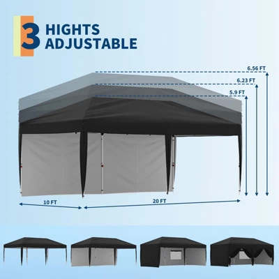 10x20 Pop Up Canopy With 2 Sidewalls - Heavy Duty Outdoor Canopy Tent With Portable Roller Bag 7 10x20 Pop Up Canopy With 2 Sidewalls - Heavy Duty Outdoor Canopy Tent With Portable Roller Bag - Image 5