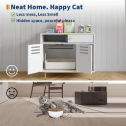 Cat Litter Box Enclosure With Storage Shelf, Hidden Litter Box Furniture With Metal Legs And Ventilated Panel, Indoor Cat House White -Furniture GUEST 077ed144 244a 48b0 8228 c47e0451ea31