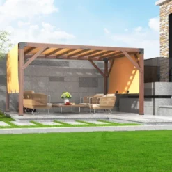 Wooden Pergola - 12'X14' Cedar Wood With Retractable Shade Canopy, Durable Rot-Resistant, Versatile -Furniture GUEST 07c79066 814d 4950 86d2 3831c5378741