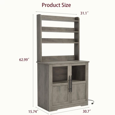 Bakers Rack With Storage Cabinet, Microwave Stand With Power Outlets, Farmhouse Bakers Rack With Thick Table Top, Small Kitchen Pantry For Kitchen 3 Bakers Rack With Storage Cabinet, Microwave Stand With Power Outlets, Farmhouse Bakers Rack With Thick Table Top, Small Kitchen Pantry For Kitchen