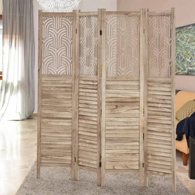 TROPOW 4 Panel Wooden Room Dividers, 67 In Tall Folding Portable Partition Privacy Screen, Free Assembled Freestanding Partition, Separators Divider 4 TROPOW 4 Panel Wooden Room Dividers, 67 In Tall Folding Portable Partition Privacy Screen, Free Assembled Freestanding Partition, Separators Divider - Image 2