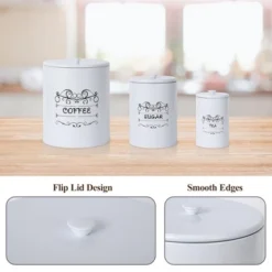Kitchen Canisters Set, 3 Pcs Vintage Food Storage Containers With Airtight Lids - Farmhouse Coffee Tea Sugar Jars For Countertop -Furniture GUEST 0820e2e6 c521 45fd 92b8 68fe262660e7