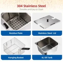 10QT Electric Deep Fryer - Stainless Steel Commercial Single Basket Fryer With Adjustable Thermostat & Splatter Lid -Furniture GUEST 0848d725 e00a 454b 9fe6 8c551ad41b88