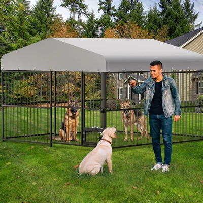 Dog Kennel, 8¡Á4¡Á6FT Large Heavy Duty Outdoor Metal Dog Cage - Weatherproof, Lock, Feeding Bowl & Waterproof Roof (All Breeds) 7 Dog Kennel, 8¡Á4¡Á6FT Large Heavy Duty Outdoor Metal Dog Cage - Weatherproof, Lock, Feeding Bowl & Waterproof Roof (All Breeds) - Image 5