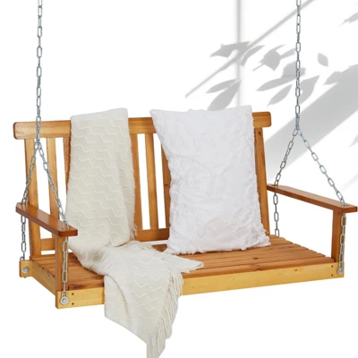 48in Heavy Duty Porch Swing - 440lb Capacity Outdoor Wooden Swing With Hanging Chains Ordinary Model, Rustic Natural Finish 11 48in Heavy Duty Porch Swing - 440lb Capacity Outdoor Wooden Swing With Hanging Chains Ordinary Model, Rustic Natural Finish - Image 9