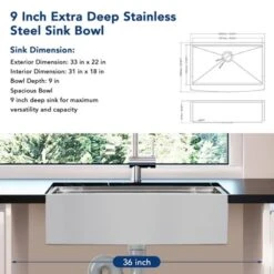 Farmhouse Kitchen Sink 33x22 Inch, Apron Front 304 Stainless Steel Drop-In Sinks, 16 Gauge Single Bowl Sink -Furniture GUEST 09834d5a e1ea 427f 87fb 33c3b4398203