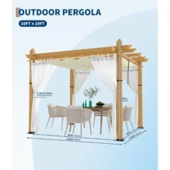 TROPOW Outdoor Aluminum Pergola, Heavy-Duty Woodgrain Patio Pergola With Retractable Canopy Sun Shade & Side Mesh Curtain, Metal Gazebo -Furniture GUEST 098f45a8 3aa1 4816 b5c0 6efcbb11a01a