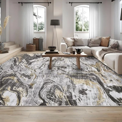 8x10 Rugs Washable Modern - Abstract Grey Area Rug For Living Room, Non-Shedding Low Pile Carpet, Easy Clean 3 8x10 Rugs Washable Modern - Abstract Grey Area Rug For Living Room, Non-Shedding Low Pile Carpet, Easy Clean