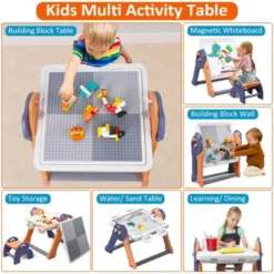 8-in-1 Kids Table And Chair Set, Foldable Kids Activity Table , Toddler Activity Table Building Block Table, Water Table Sand Table Sensory Table