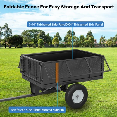 Heavy Duty 750 Lbs Capacity Mesh Steel Garden Cart 17 Cu Ft ATV Dump Trailer With Removable Sides, Pneumatic Tires, Yard Cart For Hauling Firewood 9 Heavy Duty 750 Lbs Capacity Mesh Steel Garden Cart 17 Cu Ft ATV Dump Trailer With Removable Sides, Pneumatic Tires, Yard Cart For Hauling Firewood - Image 7
