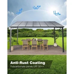 Gazebo, Patio 10x10 Ft Wall Mounted Lean To - Heavy Duty Hardtop Pergola, Sloped Roof For Porch, Deck, Backyard (Dark Brown) -Furniture GUEST 0b11ecb8 2f84 4ac0 949f 9ee61a2211f4