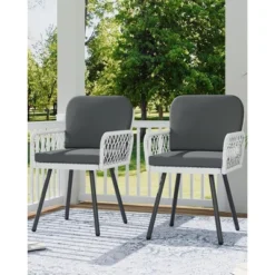 TROPOW Patio Dining Chairs With 5mm Rattan & Cushions, 2-Piece Outdoor Chairs Set, Stackable Wicker Chairs With Metal Frame For Garden -Furniture GUEST 0b996c08 1a56 437b a470 e825f79acaf6