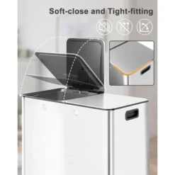 60L/16 Gal Trash Can, Double Compartment Stainless Steel Trash Bin With Removable Basket, Dual Garbage Can With Lid & Step Foot Pedal 14 60L/16 Gal Trash Can, Double Compartment Stainless Steel Trash Bin With Removable Basket, Dual Garbage Can With Lid & Step Foot Pedal -Furniture GUEST 0bd320c9 1d11 4c4d b35b a157e628b56a