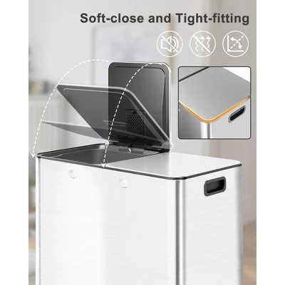 60L/16 Gal Trash Can, Double Compartment Stainless Steel Trash Bin With Removable Basket, Dual Garbage Can With Lid & Step Foot Pedal 7 60L/16 Gal Trash Can, Double Compartment Stainless Steel Trash Bin With Removable Basket, Dual Garbage Can With Lid & Step Foot Pedal - Image 5