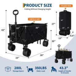 TROPOW Heavy Duty Utility Beach Wagon Cart, Collapsible Wagon Beach With All Terrain Wheels, Extra Long WagonCart Foldable With Cup Holders For Sand -Furniture GUEST 0e149ce5 0328 41a1 99e0 e257f7156565