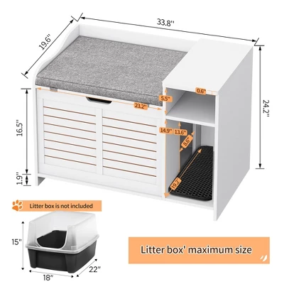 Cat Litter Box Enclosures With Top Opening With Cushion, Litter Box Furniture Hidden, Wooden Cat Washroom Indoor, Privacy Pet House 4 Cat Litter Box Enclosures With Top Opening With Cushion, Litter Box Furniture Hidden, Wooden Cat Washroom Indoor, Privacy Pet House - Image 2