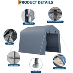 Storage Shed, Portable Carport 7x12FT - Outdoor With Roll-up Zipper Door, Windows, Waterproof Tarp For Motorcycle, Bike, Garden Tools 14 Storage Shed, Portable Carport 7x12FT - Outdoor With Roll-up Zipper Door, Windows, Waterproof Tarp For Motorcycle, Bike, Garden Tools -Furniture GUEST 0eb95cdb dd91 4290 9af1 b57a35a01db4